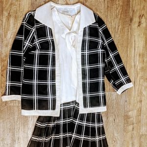 Joseph Magnin Plaid Dress Blazer Set Black White Retro Clueless 60s Vintage MCM